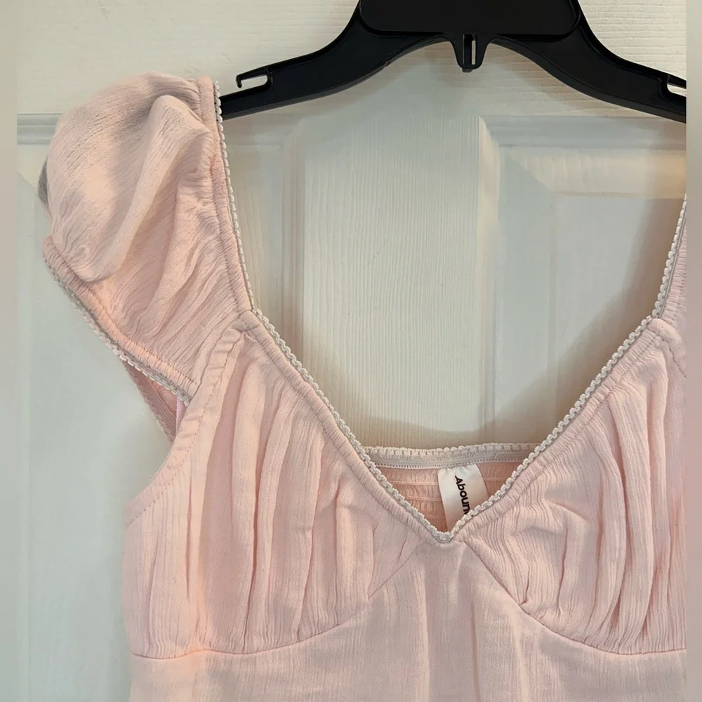 Abound Smocked Cap Sleeve Pink Cottagecore Crop Top Babydoll size Small - Picture 4 of 9